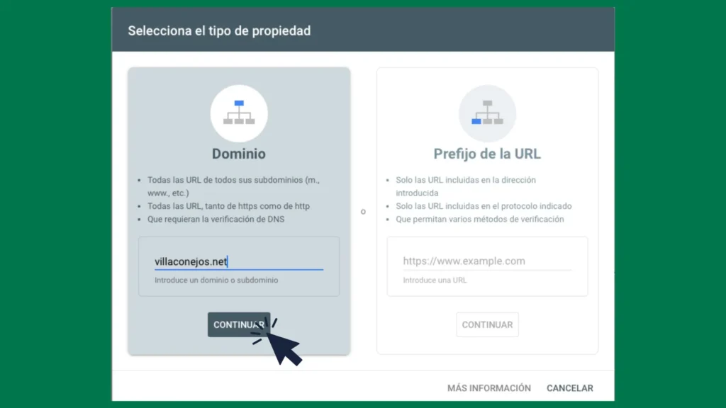 añadir dominio o url a search console
