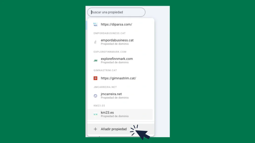 añadir propiedad a search console