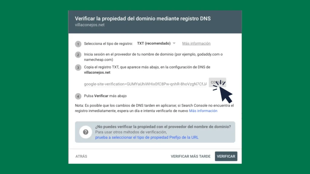 verificar propiedad mediante registro dns
